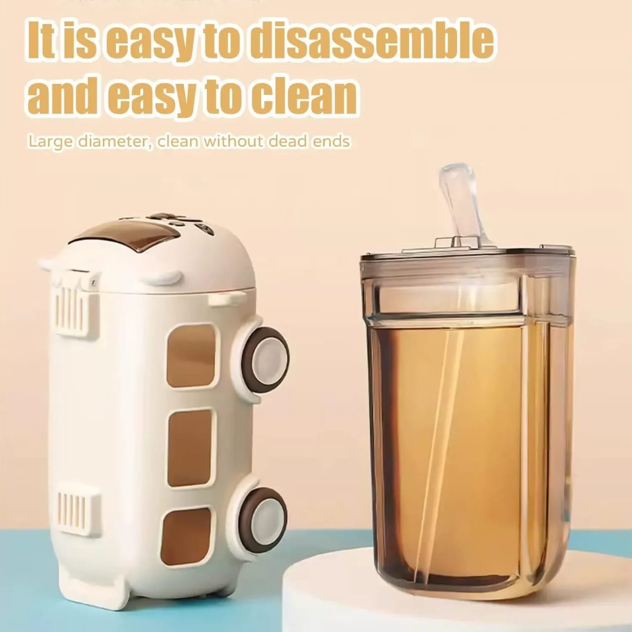 Kids water bottle - Cute bus design for school and travel 