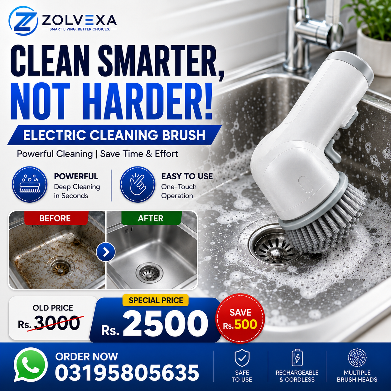 Electric Cleaning Brush 360° Rotating Scrubber – Rechargeable