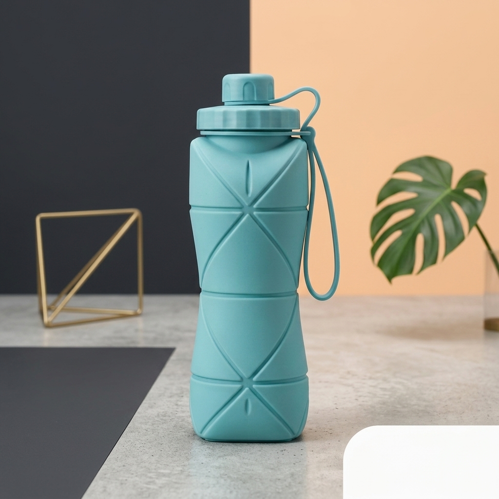 600ML Silicone Folding Water Bottle – Leak-Proof, BPA-Free Collapsible Travel Bottle