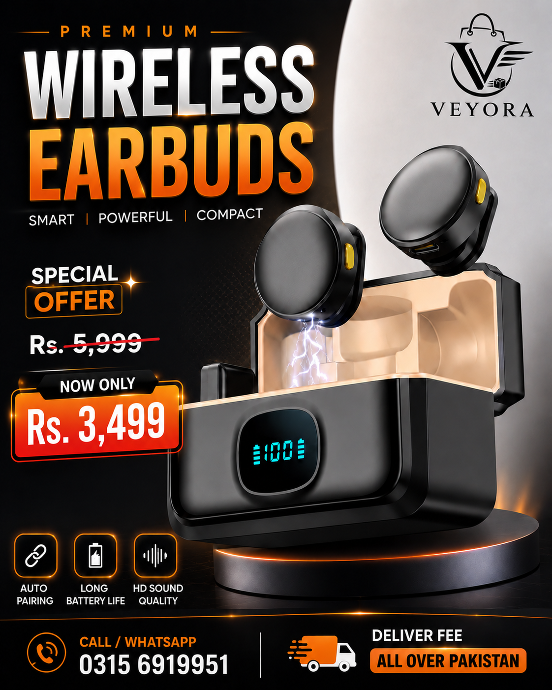 Wireless Earbuds with Digital Display Charging Case – TWS Bluetooth Earphones
