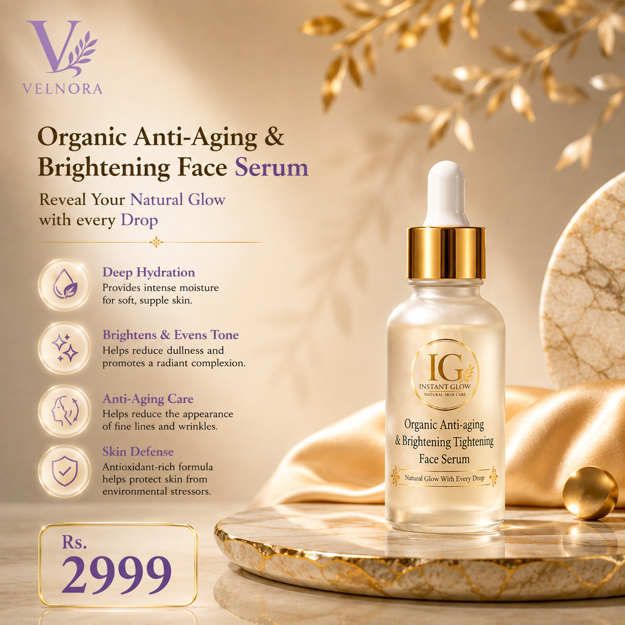 Organic Anti-Aging & Brightening Face Serum | Velnora